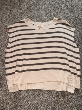 entro Striped Sleeveless Crewneck Sweater Tank in Cream and Brown
